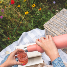 Load image into Gallery viewer, Insulated wine bottle, wine cooler, pink peach plonk bottle, rose wine bottle, picnic